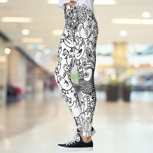 Modern Plezier Zwart-wit Vogels Patroon Leggings