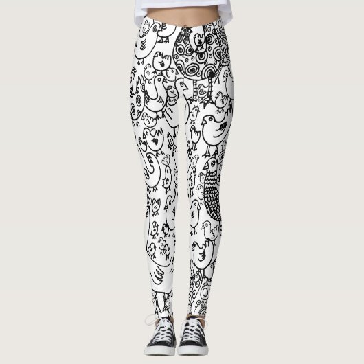 Modern Plezier Zwart-wit Vogels Patroon Leggings (Voorkant)