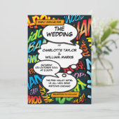 Modern Plezierig Stripboek All-in-One Bruiloft Kaart (Staand voorkant)