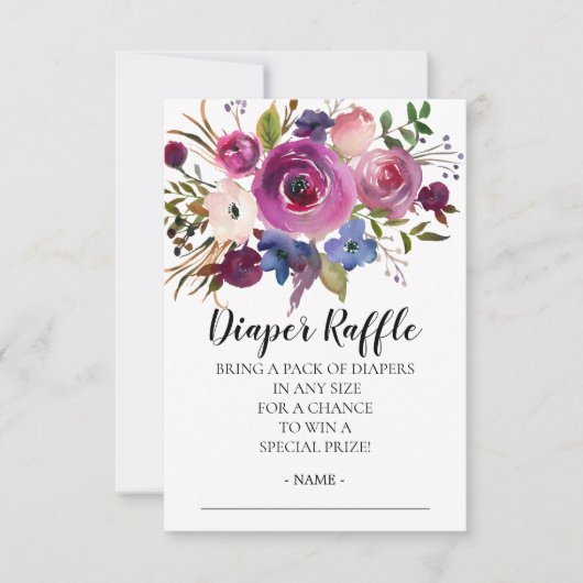 Modern Plum Blue Baby shower Luier Raffle Ticket Kaart (Voorkant)