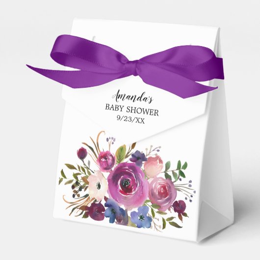 Modern Plum Blue Flowers Baby shower Favor Box Bedankdoosjes (Voorkant Zijde)