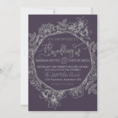 Modern Plum, Dark paars & Silver Floral Wedding Kaart (Voorkant)
