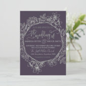 Modern Plum, Dark paars & Silver Floral Wedding Kaart (Staand voorkant)
