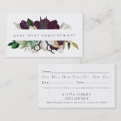 Modern Plum Floral Salon Scissors Logo Benoeming Visitekaartje (Voorkant / Achterkant)