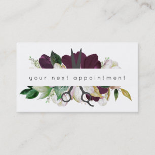 Modern Plum Floral Salon Scissors Logo Benoeming Visitekaartje