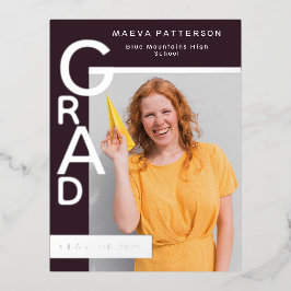 Modern Plum Graduation Party Invitation Silver Folie Uitnodiging Briefkaart