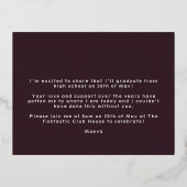 Modern Plum Graduation Party Invitation Silver Folie Uitnodiging Briefkaart (Achterkant)