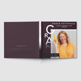 Modern Plum Graduation Photo Silver Gastenboek