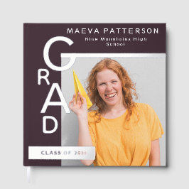 Modern Plum Graduation Photo Silver Gastenboek