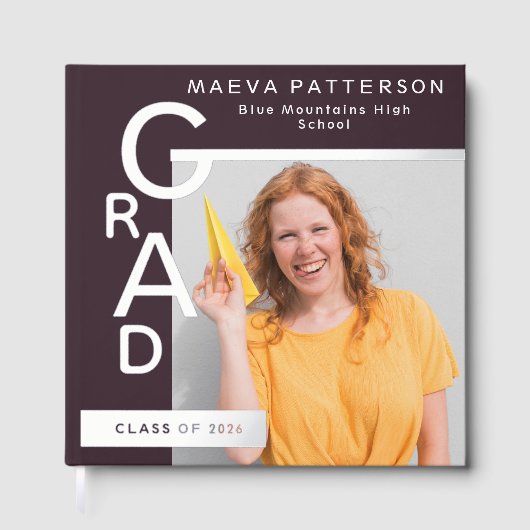 Modern Plum Graduation Photo Silver Gastenboek (Voorkant)