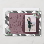 Modern Plum Grey Tartan Fotoserie Kerstmis Kaart (Voorkant)