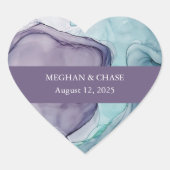 Modern Plum Paars Blauwgroen Alcohol Ink Wedding Hart Sticker (Voorkant)