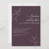 Modern Plum Paars Floral Botanical Script Wedding Kaart (Voorkant)
