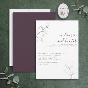 Modern Plum Paars Floral Botanical Script Wedding Kaart