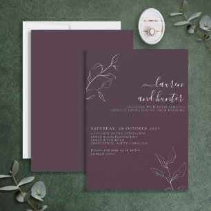 Modern Plum Paars Floral Botanical Script Wedding Kaart