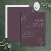 Modern Plum Paars Floral Botanical Script Wedding Kaart