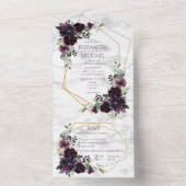 Modern Plum Paars Geometric Marble Floral Wedding All In One Uitnodiging (Binnen)