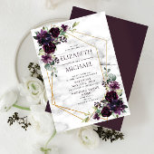 Modern Plum Paars Geometric Marble Floral Wedding Kaart