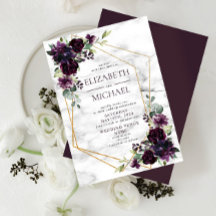 Modern Plum Paars Geometric Marble Floral Wedding