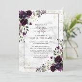 Modern Plum Paars Gold Marble Celebration of Life Kaart (Staand voorkant)