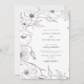 Modern Plum Paars Line Art Floral Wedding Kaart (Voorkant)