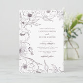 Modern Plum Paars Line Art Floral Wedding Kaart (Staand voorkant)