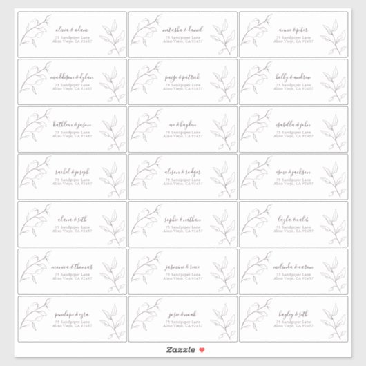 Modern Plum Paars Script Botanical Guest Address Sticker (Vel)