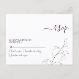 Modern Plum Paars Script Botanical No Menu RSVP