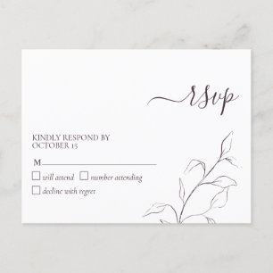 Modern Plum Paars Script Botanical No Menu RSVP
