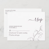 Modern Plum Paars Script Botanical No Menu RSVP (Voorkant / Achterkant)