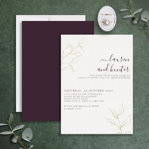 Modern Plum Paars Script Botanical Wedding Gold Folie Uitnodiging
