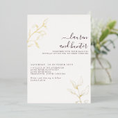 Modern Plum Paars Script Botanical Wedding Gold Folie Uitnodiging (Staand Voorkant)