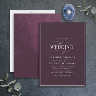 Modern Plum Paarse Calligraphy Wedding Invitation Kaart
