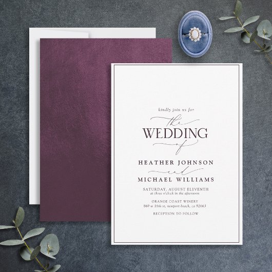 Modern Plum Paarse Calligraphy Wedding Kaart