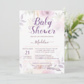 Modern Plum Paarse Floral Baby shower Kaart (Staand voorkant)