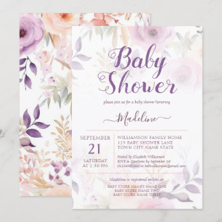 Modern Plum Paarse Floral Baby shower Kaart