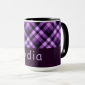 Modern Plum Paarse Plaid Monogram 15 oz Mok (Voorkant rechts)