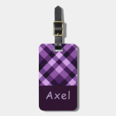 Modern Plum Paarse Plaid Monogram Bagagelabel (Voorkant verticaal)