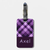Modern Plum Paarse Plaid Monogram Bagagelabel (Achterkant verticaal)