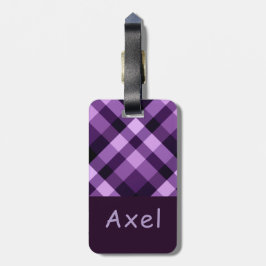 Modern Plum Paarse Plaid Monogram Bagagelabel