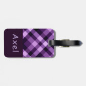 Modern Plum Paarse Plaid Monogram Bagagelabel (Achterkant horizontaal)