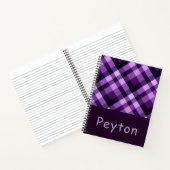 Modern Plum Paarse Plaid Monogram Notitieboek (Binnen)