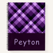 Modern Plum Paarse Plaid Monogram Notitieboek (Voorkant)