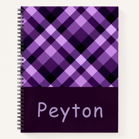 Modern Plum Paarse Plaid Monogram Notitieboek (Voorkant)