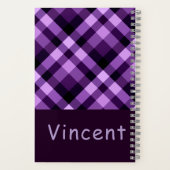 Modern Plum Paarse Plaid Monogram Spiral Notitiebo Notitieboek (Achterkant)