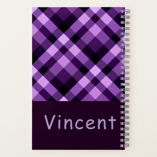 Modern Plum Paarse Plaid Monogram Spiral Notitiebo Notitieboek (Achterkant)