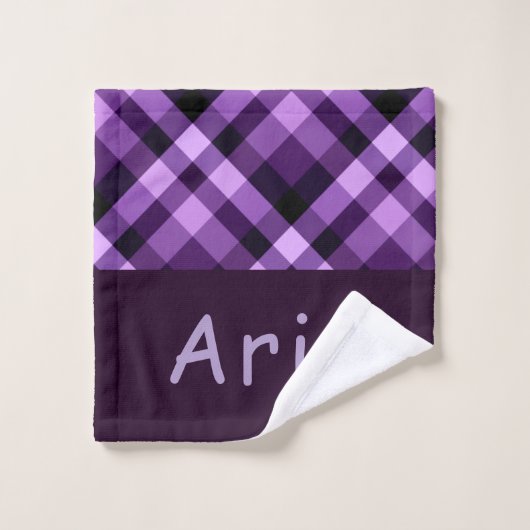 Modern Plum Paarse Plaid Monogram Washandje (Wasdoekje)