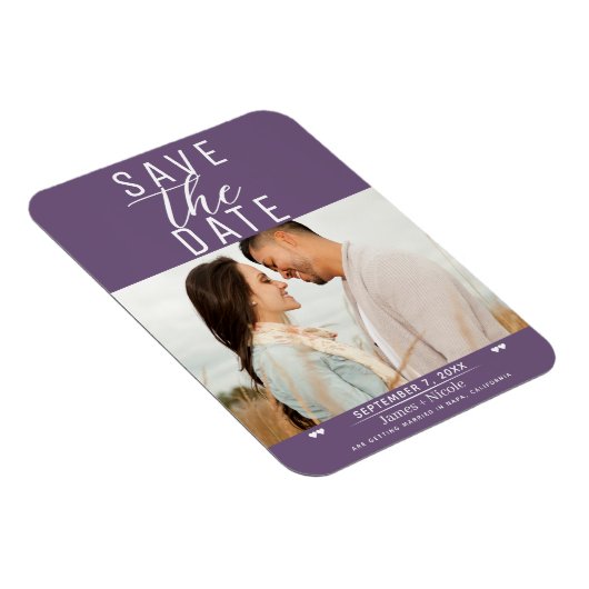 Modern Plum Paarse Save the Date Wedding Photo Magneet (Rechterzijde)