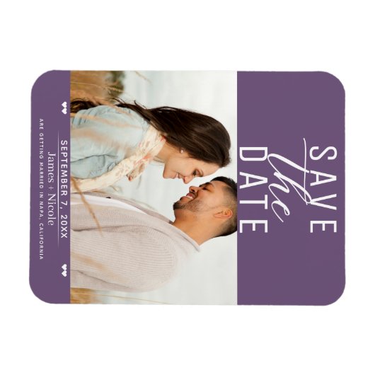 Modern Plum Paarse Save the Date Wedding Photo Magneet (Horizontaal)