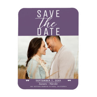 Modern Plum Paarse Save the Date Wedding Photo Magneet